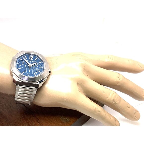 Bvlgari Men's Watch Octo Roma 103829 Swiss Automatic Chronograph Blue Dial 42mm - Picture 4 of 16